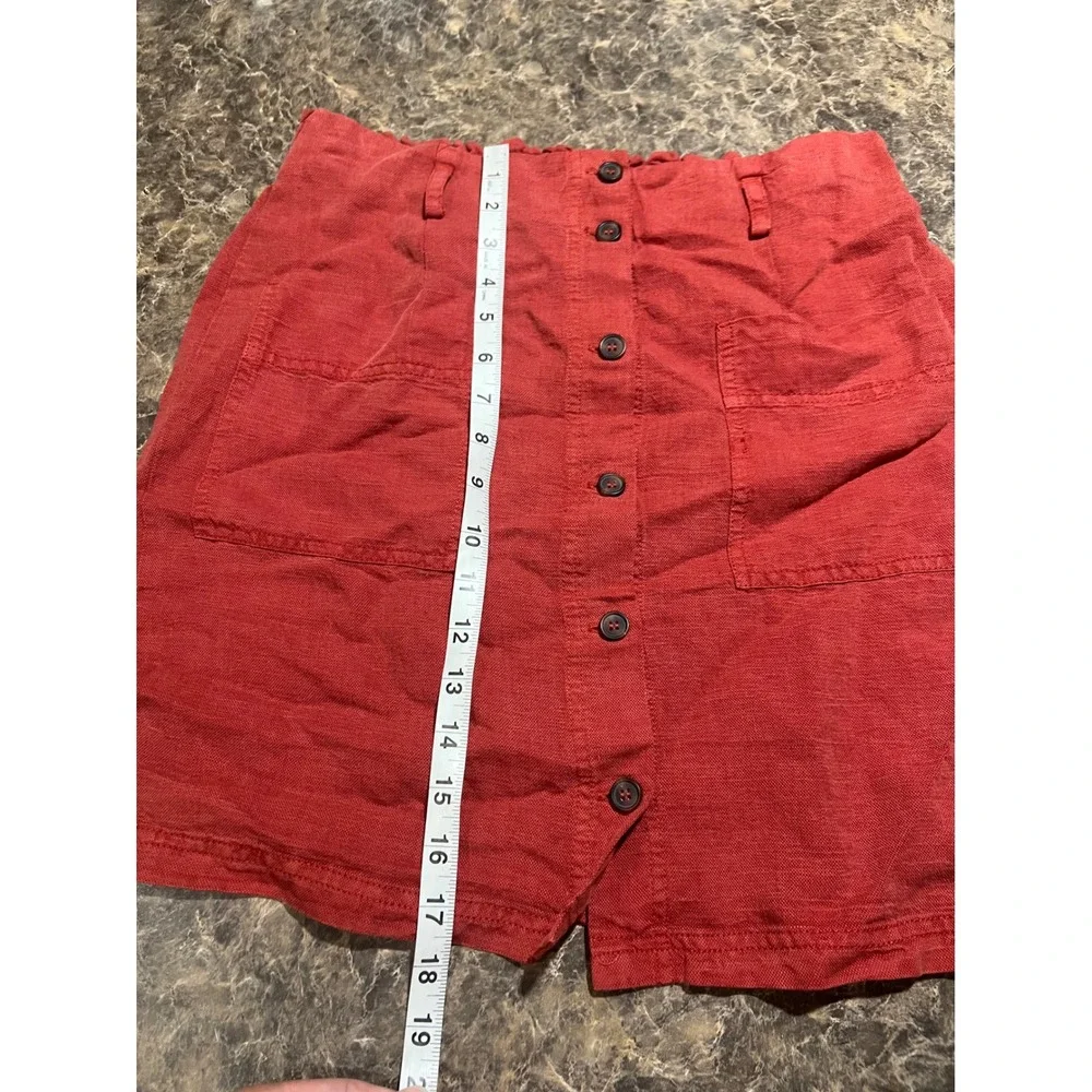 E&C California Terracotta Linen Blend Button Front Mini Skirt Boho Coastal Small